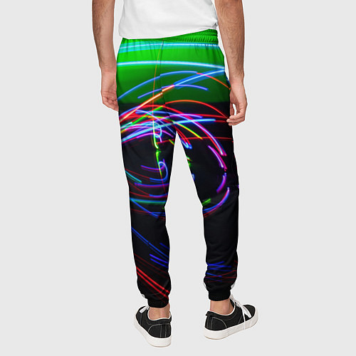 Мужские брюки Неоновые абстрактные волнообразные огни - Зелёный / 3D-принт – фото 4