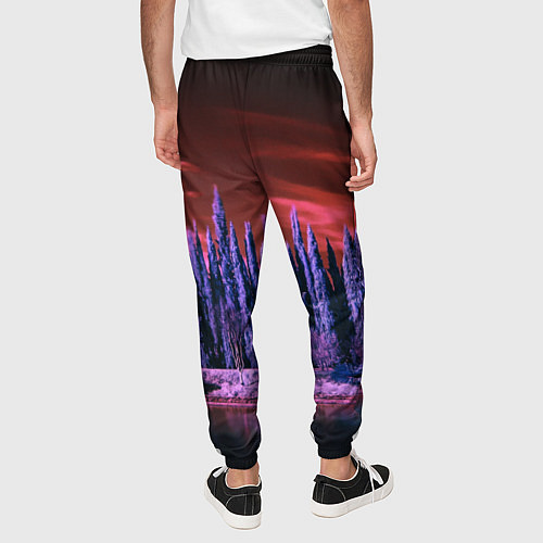 Мужские брюки Абстрактный фиолетовый лес и тёмная река / 3D-принт – фото 4