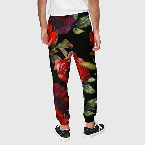 Мужские брюки Цветы Нарисованные Розы На Чёрном Фоне / 3D-принт – фото 4
