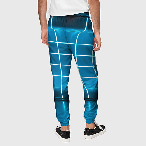 Мужские брюки Абстрактная панель неоновых голубых фонарей / 3D-принт – фото 4