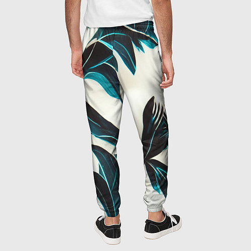 Мужские брюки Листья тропические тёмно-синие / 3D-принт – фото 4