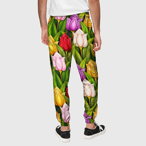 Мужские брюки Объемные разноцветные тюльпаны / 3D-принт – фото 4