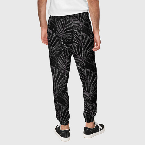 Мужские брюки Белые контуры тропических листьев на черном / 3D-принт – фото 4