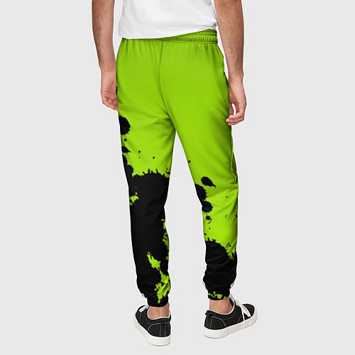Мужские брюки Чёрные кляксы на зелёном фоне / 3D-принт – фото 4