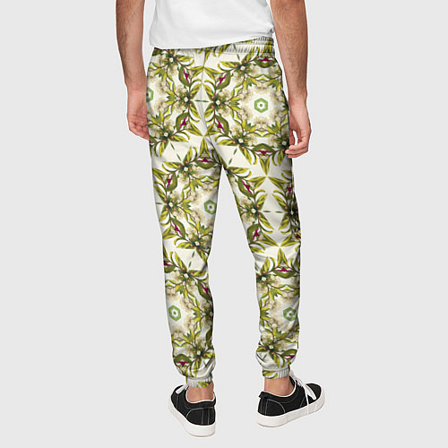 Мужские брюки Цветы абстрактные зелёные / 3D-принт – фото 4