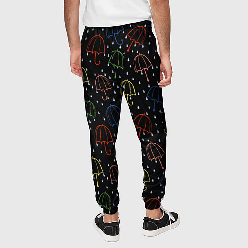 Мужские брюки Цветные зонтики на чёрном фоне / 3D-принт – фото 4