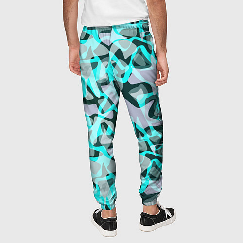 Мужские брюки Пятнистый абстрактный узор серый с бирюзовыми лини / 3D-принт – фото 4