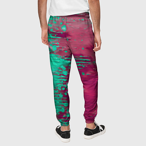 Мужские брюки Светло-розовые и зелёные краски растекаются / 3D-принт – фото 4