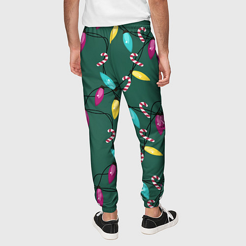 Мужские брюки Новогодняя гирлянда зеленая / 3D-принт – фото 4