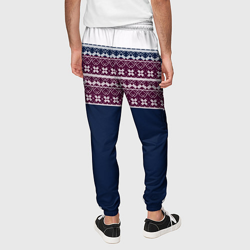 Мужские брюки Скандинавский орнамент на синем, бордовом фоне / 3D-принт – фото 4
