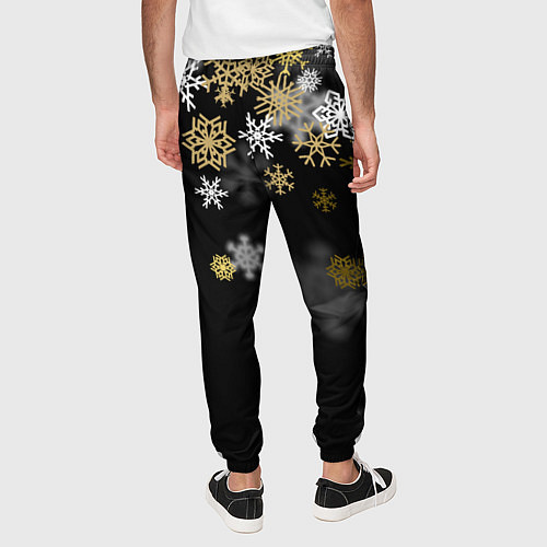 Мужские брюки Золотые и белые снежинки / 3D-принт – фото 4