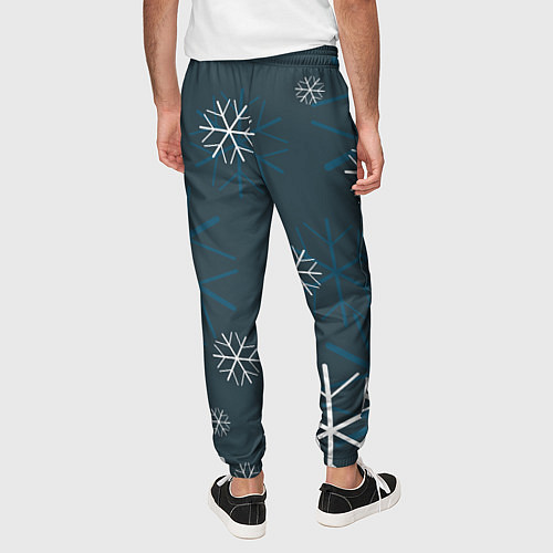 Мужские брюки Белые снежинки на синем фоне / 3D-принт – фото 4