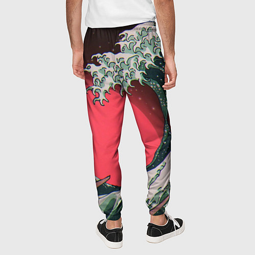 Мужские брюки Японская волна в красном цвете / 3D-принт – фото 4