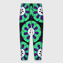 Брюки на резинке мужские Паттерн голубо-зеленые зубастые цветы, цвет: 3D-принт