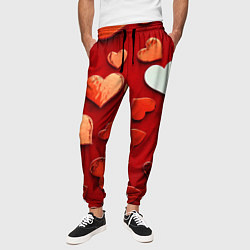 Брюки на резинке мужские Красные сердца на красном фоне, цвет: 3D-принт — фото 2