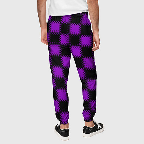 Мужские брюки Фиолетовый черный узор Шахматка / 3D-принт – фото 4