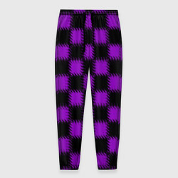 Брюки на резинке мужские Фиолетовый черный узор Шахматка, цвет: 3D-принт