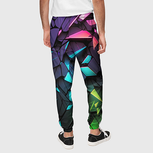 Мужские брюки Неоновые абстрактные каменные плиты / 3D-принт – фото 4