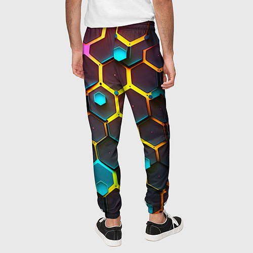 Мужские брюки Неоновые абстрактные соты / 3D-принт – фото 4