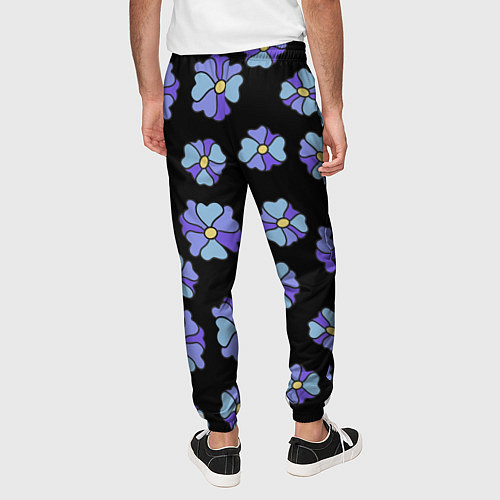 Мужские брюки Дудл цветы на черном - паттерн / 3D-принт – фото 4