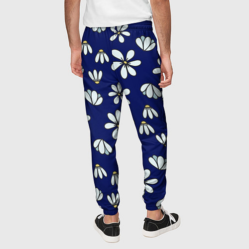 Мужские брюки Дудл ромашки на синем фоне - паттерн / 3D-принт – фото 4
