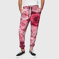 Брюки на резинке мужские Чайная пыльная роза - нежно розовый цветок, цвет: 3D-принт — фото 2