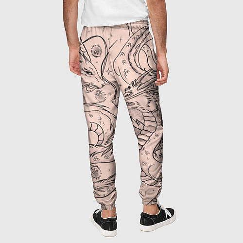 Мужские брюки Дракон - унесенные призраками: тату на бежевом / 3D-принт – фото 4