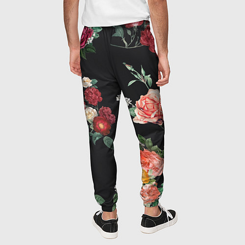 Мужские брюки Букеты цветов на черном фоне / 3D-принт – фото 4