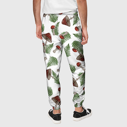 Мужские брюки Мухоморы и папоротник на белом - паттерн / 3D-принт – фото 4