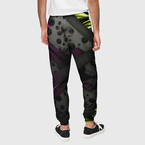 Мужские брюки Темная фиолетовая текстура с листьями / 3D-принт – фото 4