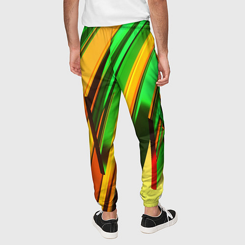 Мужские брюки Зелёные и оранжевые пластины / 3D-принт – фото 4
