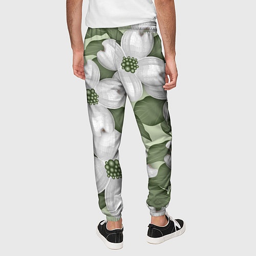 Мужские брюки Белые цветочкм / 3D-принт – фото 4