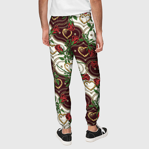 Мужские брюки Романтика - сердечки и розы / 3D-принт – фото 4