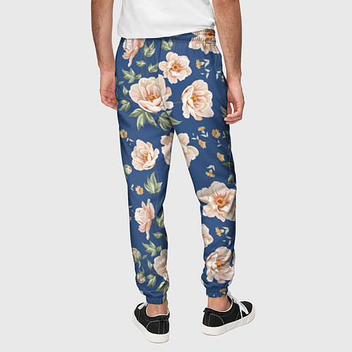 Мужские брюки Розовые пионы на синем фоне / 3D-принт – фото 4