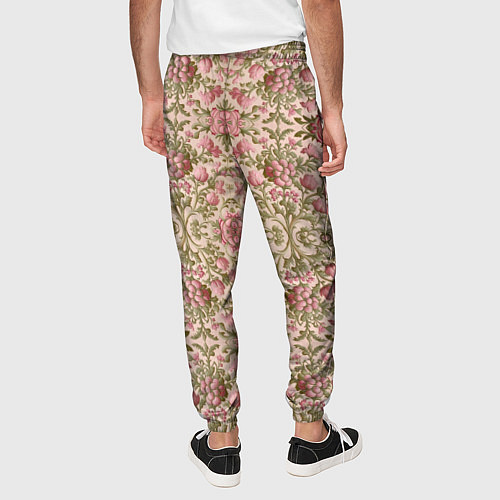 Мужские брюки Розовые цветы и вензеля / 3D-принт – фото 4