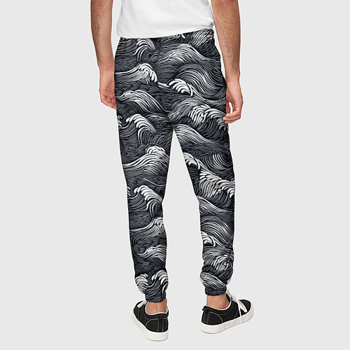 Мужские брюки Черно-белые волны / 3D-принт – фото 4