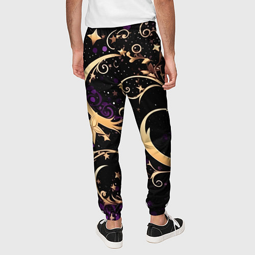 Мужские брюки Чёрный паттерн со звёздами и лунами / 3D-принт – фото 4