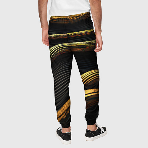 Мужские брюки Золотистые волны абстракция / 3D-принт – фото 4
