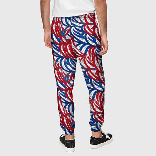 Мужские брюки Белые синие красные узоры / 3D-принт – фото 4