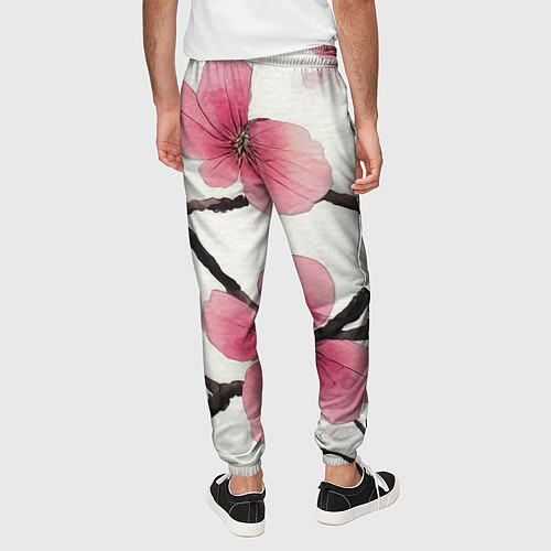Мужские брюки Цветы и ветви японской сакуры - текстура холста / 3D-принт – фото 4