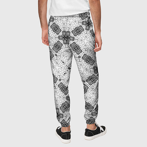 Мужские брюки Черно-белый ажурный кружевной узор Геометрия / 3D-принт – фото 4