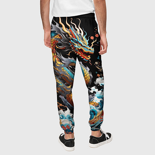 Мужские брюки Дракон на волнах в японском стиле арт / 3D-принт – фото 4