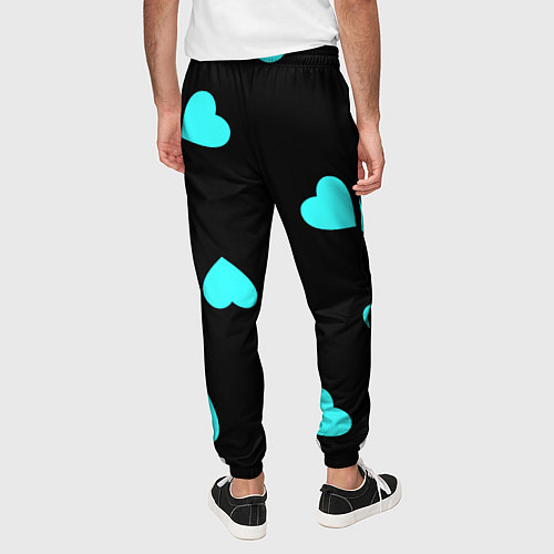 Мужские брюки С голубыми сердечками на черном / 3D-принт – фото 4