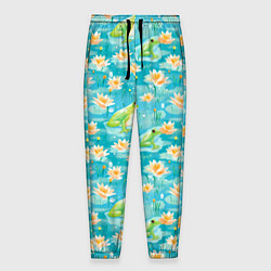 Брюки на резинке мужские Кувшинки и лягушки, цвет: 3D-принт