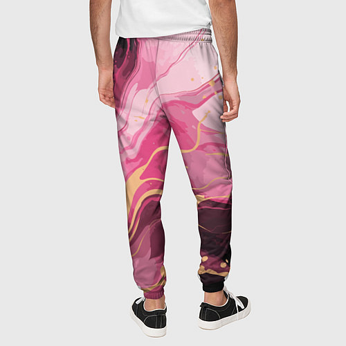 Мужские брюки Абстрактный черно-розовый мраморный узор / 3D-принт – фото 4