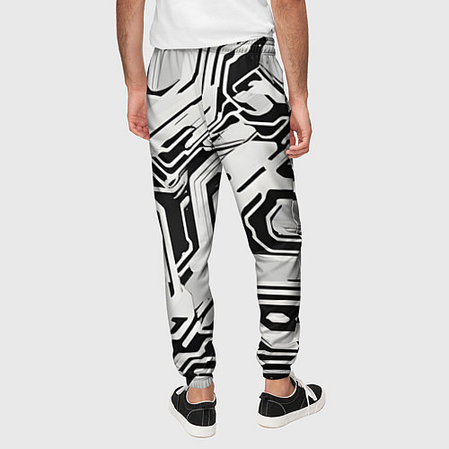 Мужские брюки Киберпанк белые полосы на чёрном фоне / 3D-принт – фото 4