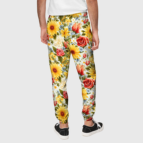 Мужские брюки Паттерн из желтых и красных цветов / 3D-принт – фото 4