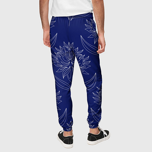 Мужские брюки Лайнарт лотосы на синем - паттерн / 3D-принт – фото 4