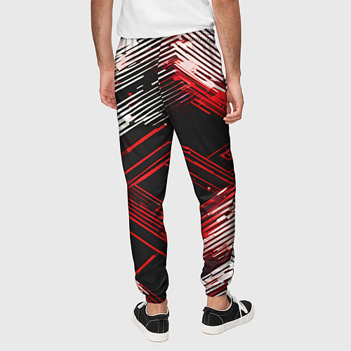 Мужские брюки Киберпанк линии белые и красные / 3D-принт – фото 4