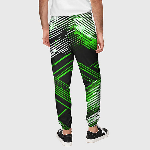 Мужские брюки Киберпанк линии белые и зелёные / 3D-принт – фото 4